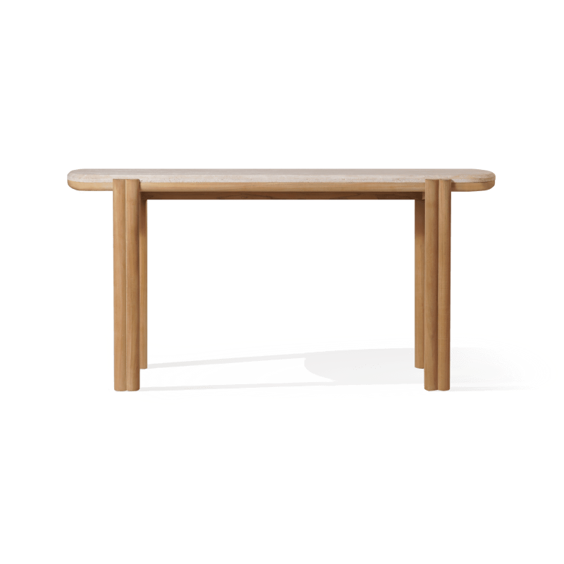 Cove Teak Console | Teak Natural, Travertine Cream,