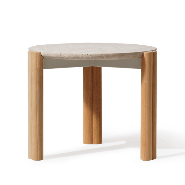 Cove Teak Round Side Table | Teak Natural, Travertine Cream,