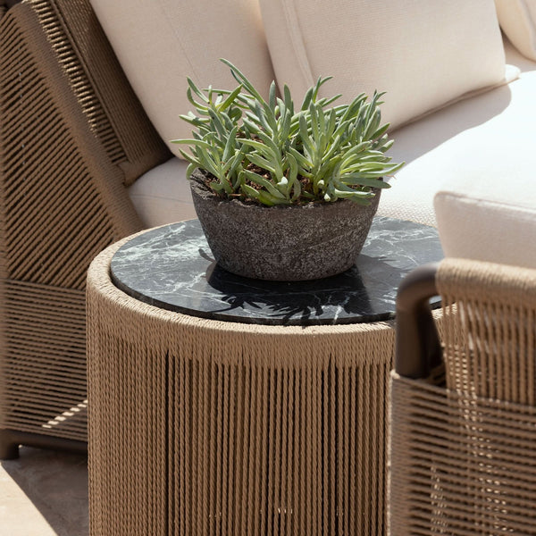 FORMENTERA ROUND SIDE TABLE | Twisted Rope Dune, Marble Verde,