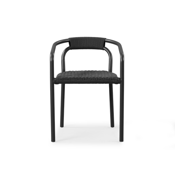 Leo Stacking Dining Chair | Aluminum Asteroid, Rope Dark Grey,