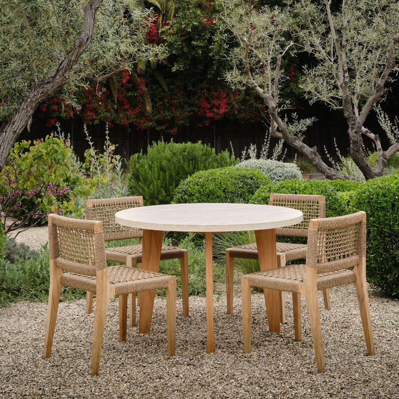 Mlb Round Dining Table 1200 | Teak Natural, Travertine Cream,