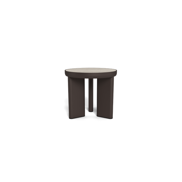 Moab Round Side Table | Aluminum Asteroid, Travertine Dark Grey,