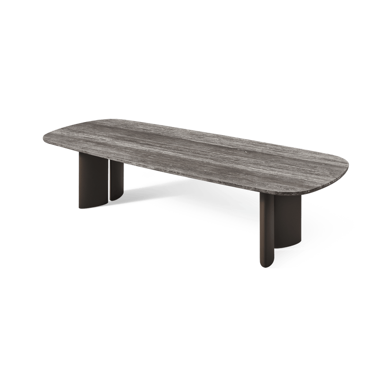 Newport Aluminum Dining Table 108" | Aluminum Bronze, Travertine Dark Grey,