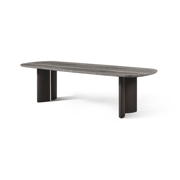 Newport Aluminum Dining Table 84" | Aluminum Bronze, Travertine Dark Grey,