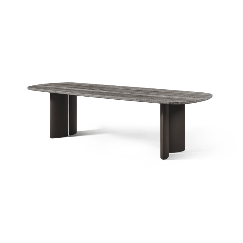 Newport Aluminum Dining Table 84" | Aluminum Bronze, Travertine Dark Grey,