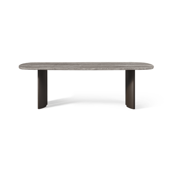 Newport Aluminum Dining Table 84" | Aluminum Bronze, Travertine Dark Grey,