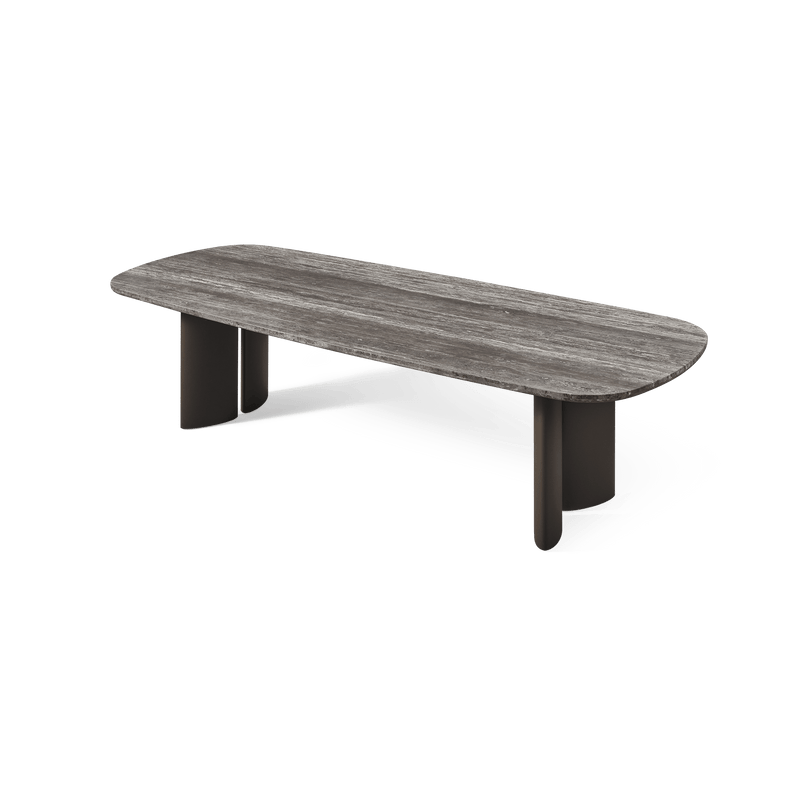 Newport Aluminum Dining Table 84" | Aluminum Bronze, Travertine Dark Grey,