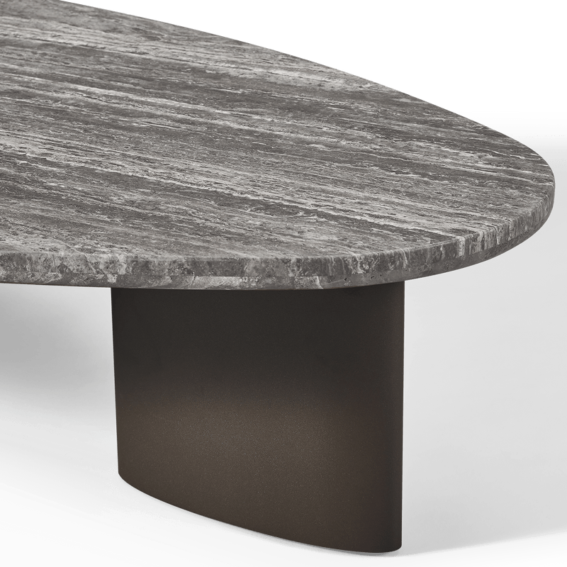 Newport Aluminum Oblong Coffee Table 64" | Aluminum Bronze, Travertine Dark Grey,