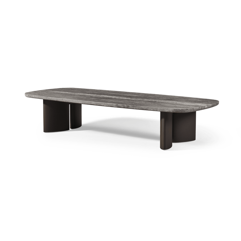 Newport Aluminum Rectangle Coffee Table 76" | Aluminum Bronze, Travertine Dark Grey,