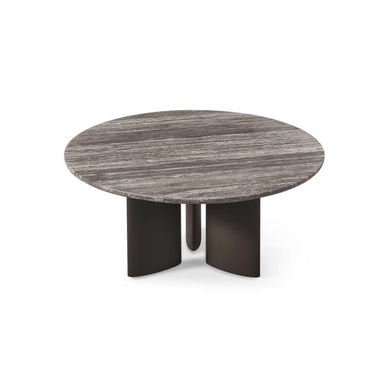 Newport Aluminum Round Dining Table 60" | Aluminum Bronze, Travertine Dark Grey,