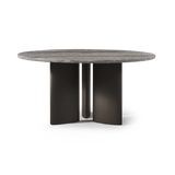 Newport Aluminum Round Dining Table 60" | Aluminum Bronze, Travertine Dark Grey,