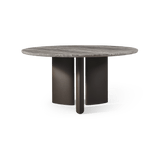 Newport Aluminum Round Dining Table 60" | Aluminum Bronze, Travertine Dark Grey,