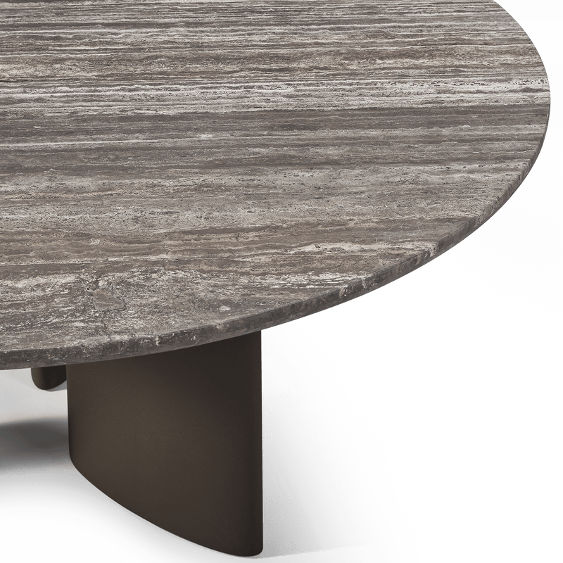 Newport Aluminum Round Dining Table 60" | Aluminum Bronze, Travertine Dark Grey,