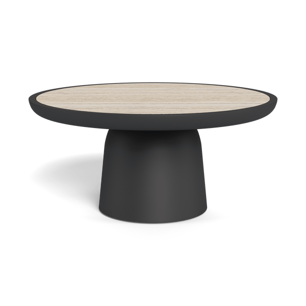 Nova Aluminum Round Coffee Table 30" | Aluminum Asteroid, Travertine Natural,