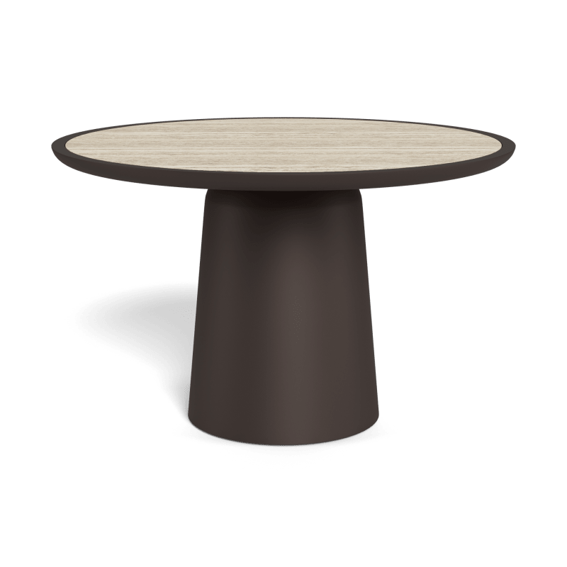 Nova Aluminum Round Dining Table 48" | Aluminum Bronze, Travertine Grey,