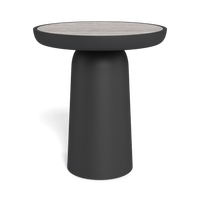 Nova Aluminum Round Side Table | Aluminum Asteroid, Travertine Dark Grey,