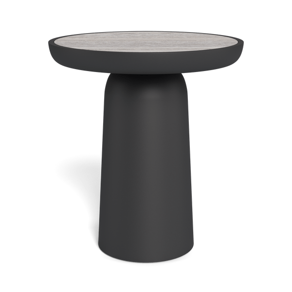Nova Aluminum Round Side Table | Aluminum Asteroid, Travertine Dark Grey,