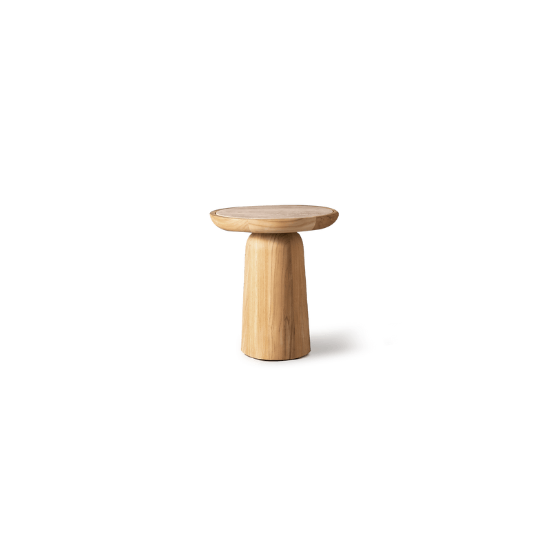 Nova Teak Round Side Table | Teak Natural, Travertine Cream,