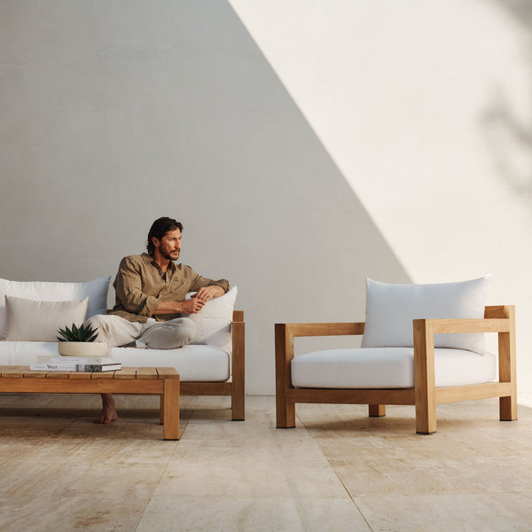 Pacific 3 Seat Sofa | Teak Natural, Copacabana Sand, Batyline White