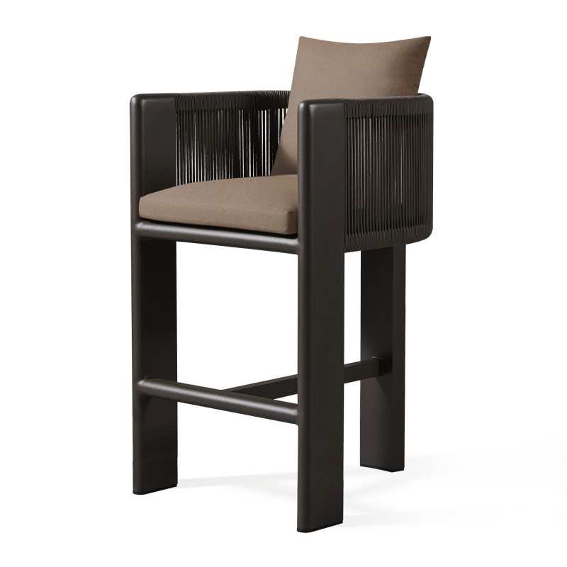 Palm Beach Aluminum Bar Stool | Aluminum Bronze, Panama Coco, Rope Umber