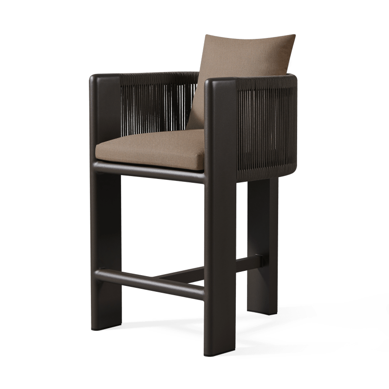 Palm Beach Aluminum Counter Stool | Aluminum Bronze, Panama Coco, Rope Umber