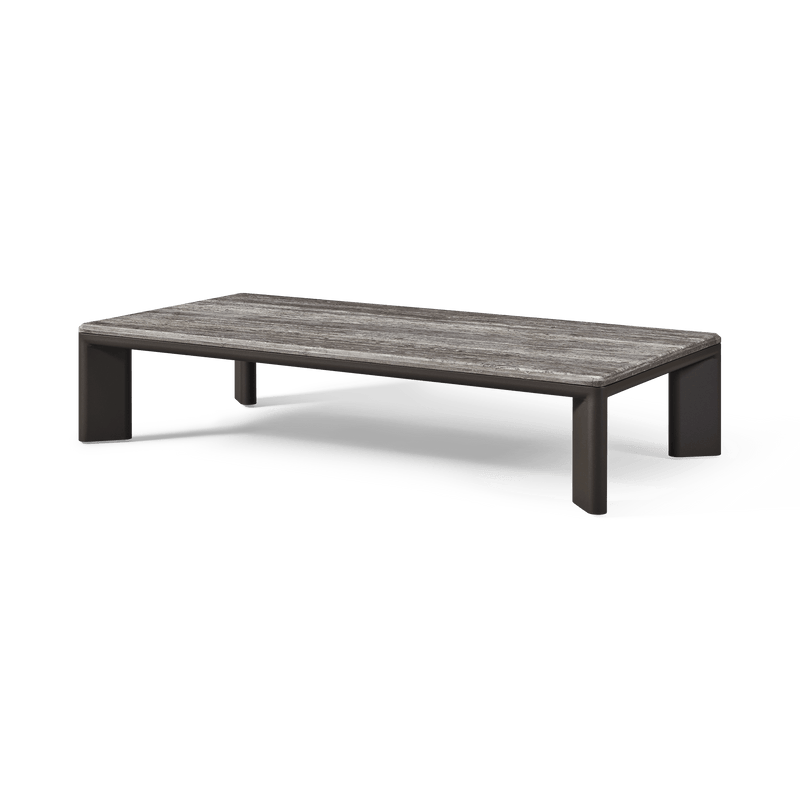 Palm Beach Aluminum Rectangle Coffee Table | Aluminum Asteroid, Travertine Dark Grey,