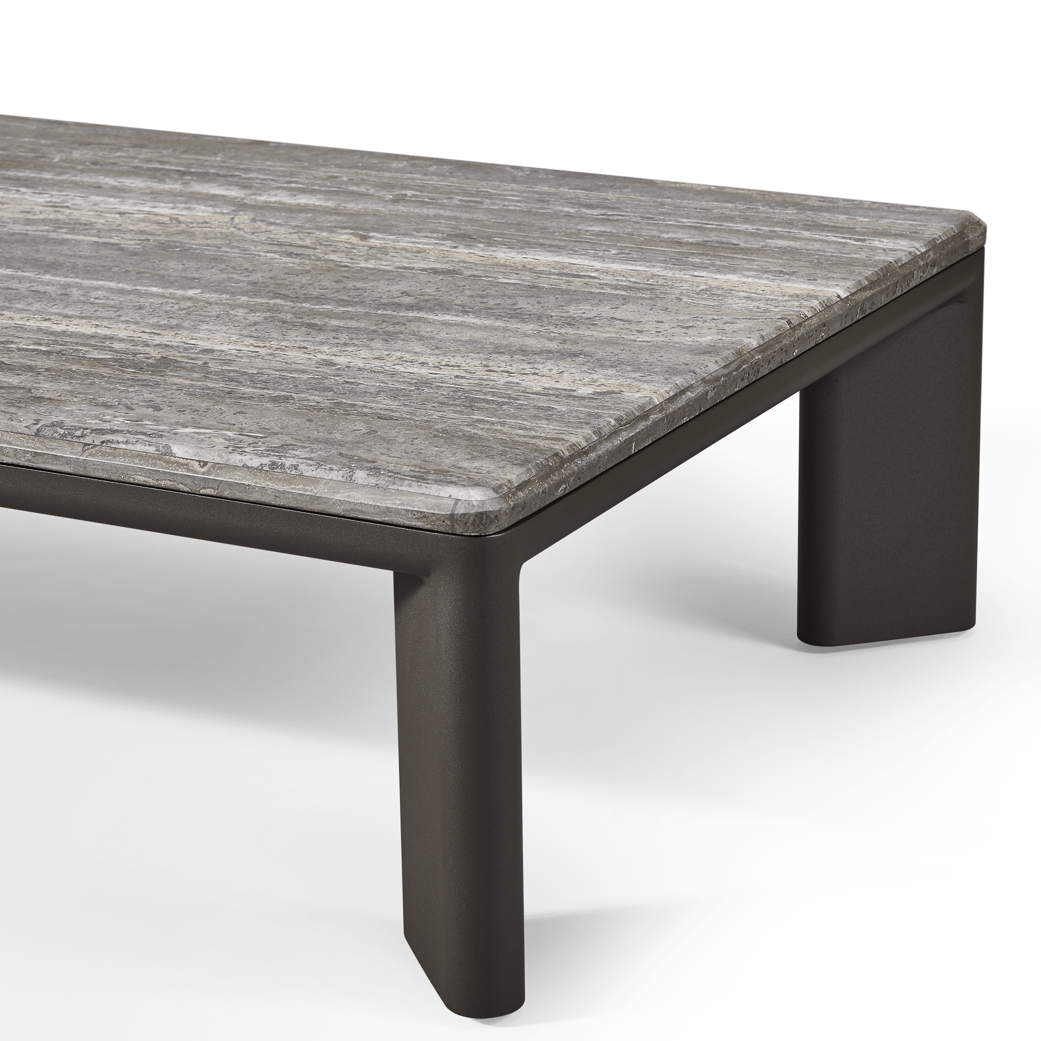 Palm Beach Aluminum Rectangle Coffee Table | Aluminum Asteroid, Travertine Dark Grey,