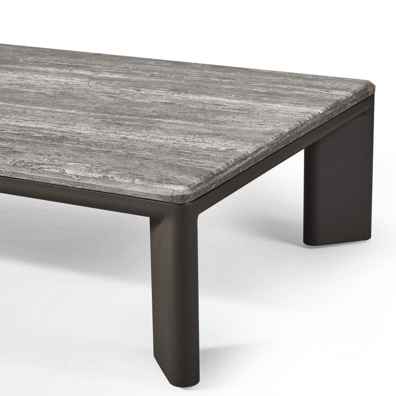 Palm Beach Aluminum Rectangle Coffee Table | Aluminum Asteroid, Travertine Dark Grey,