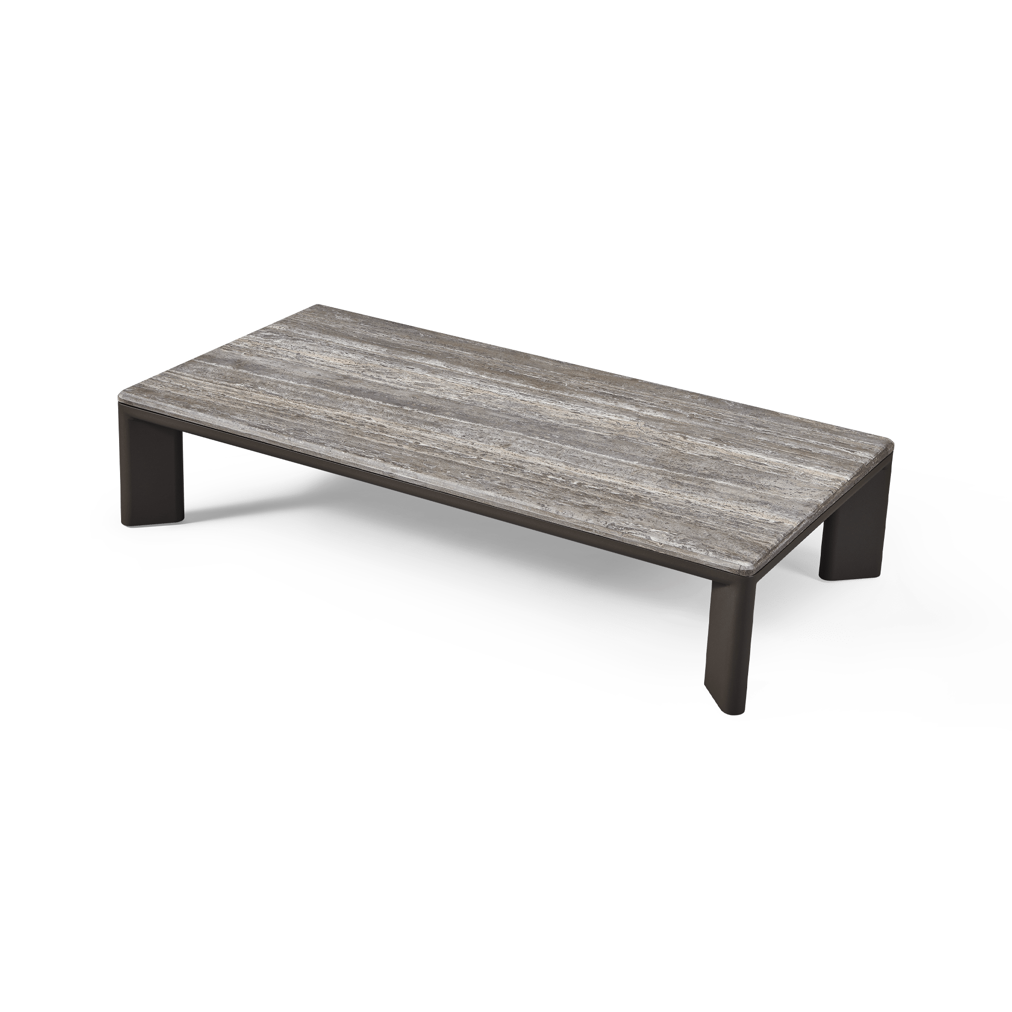 Palm Beach Aluminum Rectangle Coffee Table | Aluminum Asteroid, Travertine Dark Grey,