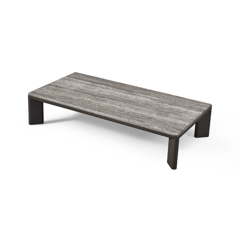 Palm Beach Aluminum Rectangle Coffee Table | Aluminum Asteroid, Travertine Dark Grey,