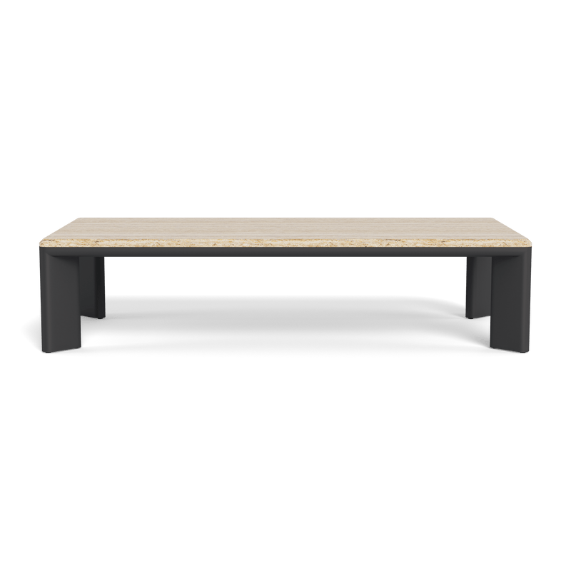 Palm Beach Aluminum Rectangle Coffee Table | Aluminum Asteroid, Travertine Natural,