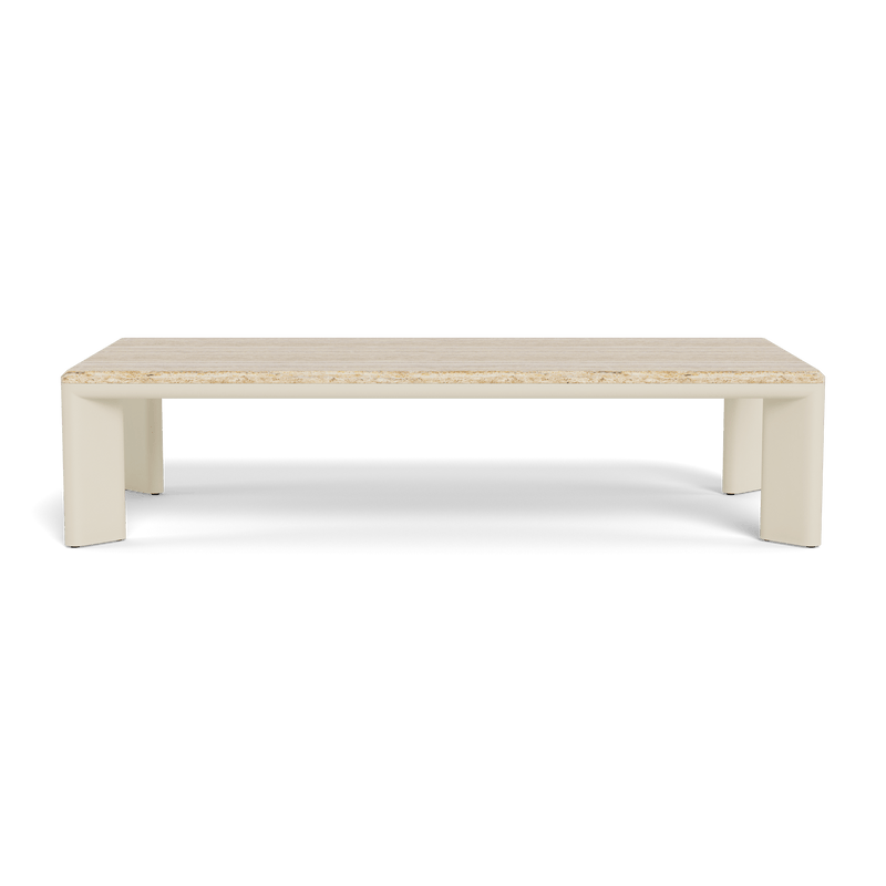 Palm Beach Aluminum Rectangle Coffee Table | Aluminum Bone, Travertine Natural,