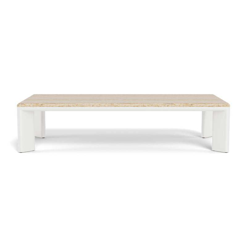 Palm Beach Aluminum Rectangle Coffee Table | Aluminum White, Travertine Natural,