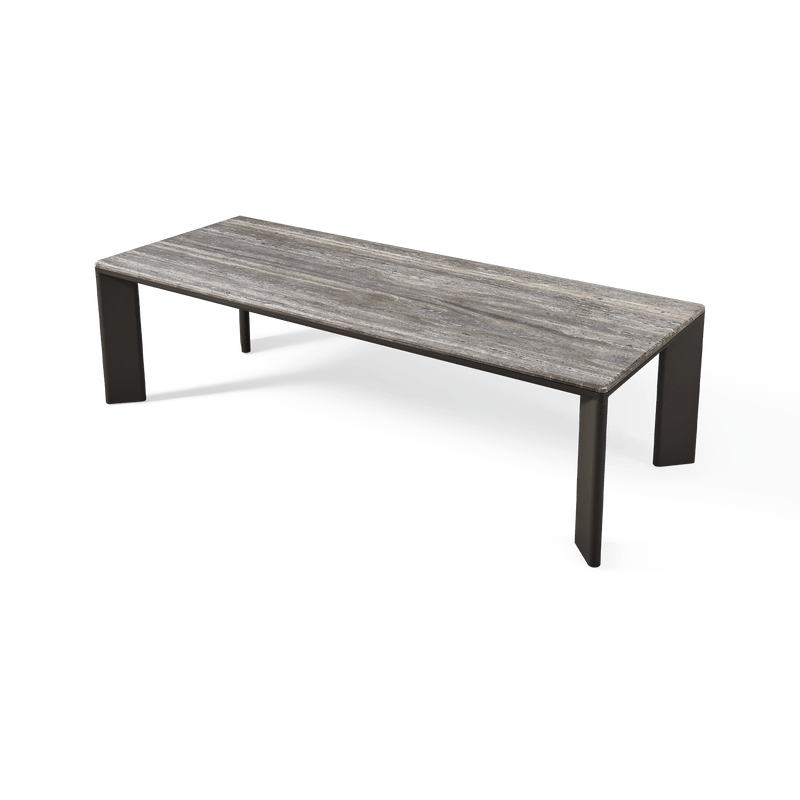 Palm Beach Aluminum Rectangle Dining Table | Aluminum Asteroid, Travertine Dark Grey,