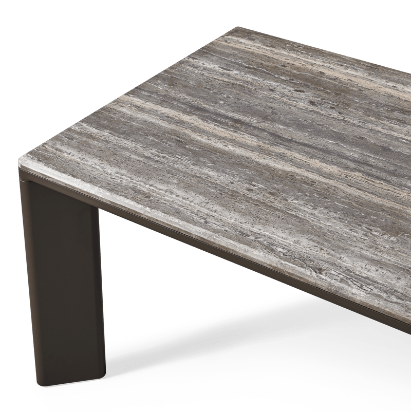 Palm Beach Aluminum Rectangle Dining Table | Aluminum Asteroid, Travertine Dark Grey,