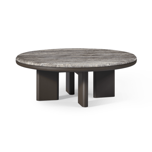 Palm Beach Aluminum Round Coffee Table | Aluminum Asteroid, Travertine Dark Grey,