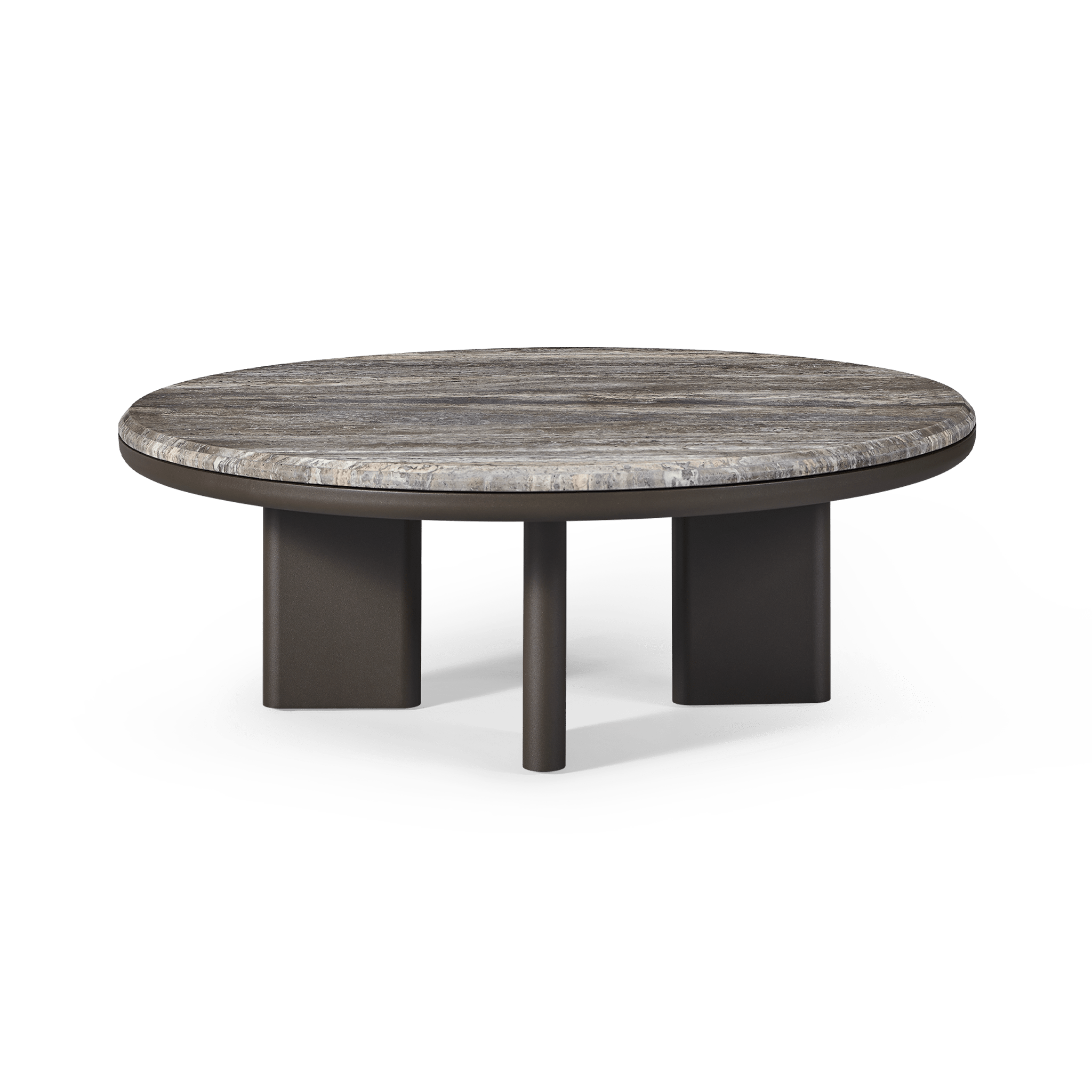 Palm Beach Aluminum Round Coffee Table | Aluminum Asteroid, Travertine Dark Grey,