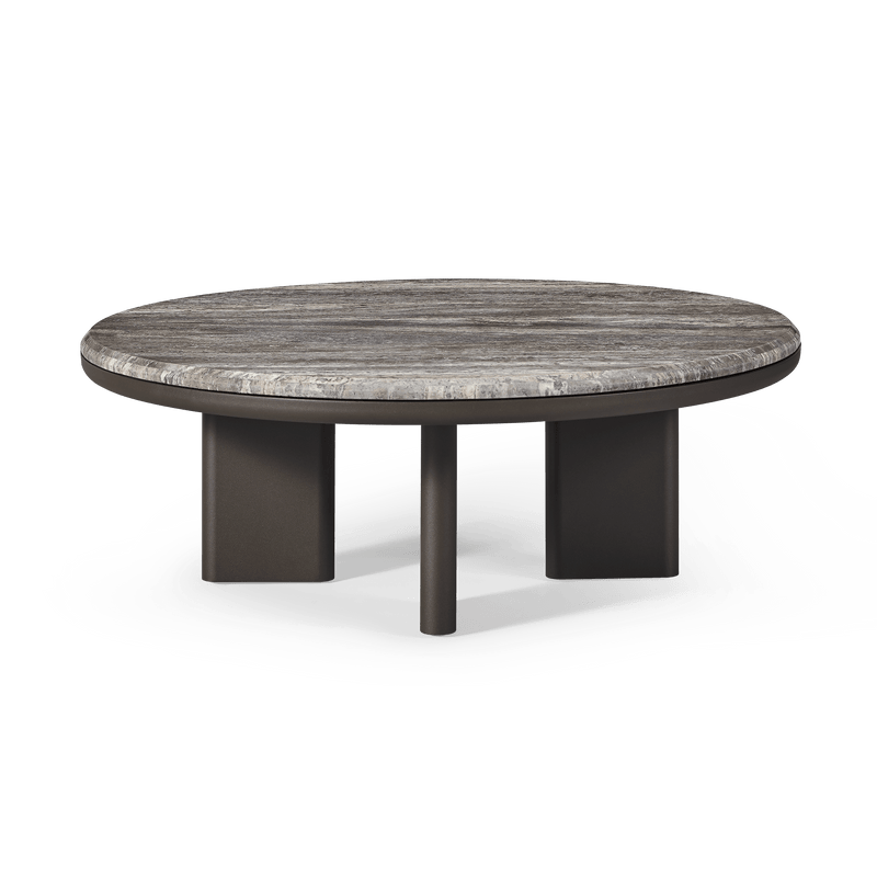 Palm Beach Aluminum Round Coffee Table | Aluminum Asteroid, Travertine Dark Grey,