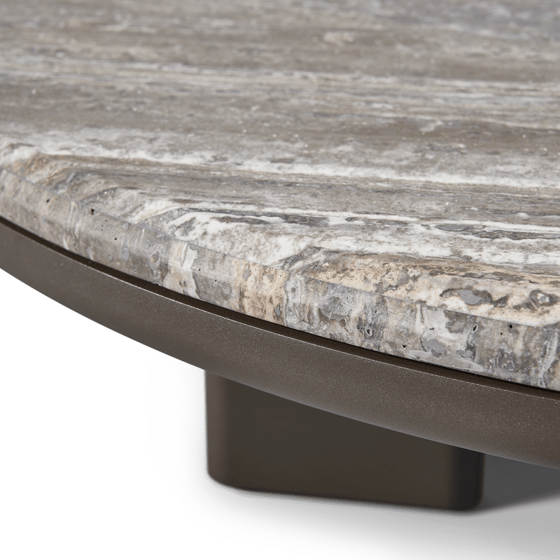 Palm Beach Aluminum Round Coffee Table | Aluminum Asteroid, Travertine Dark Grey,