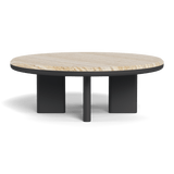 Palm Beach Aluminum Round Coffee Table | Aluminum Asteroid, Travertine Natural,