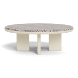 Palm Beach Aluminum Round Coffee Table | Aluminum Bone, Travertine Dark Grey,