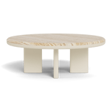 Palm Beach Aluminum Round Coffee Table | Aluminum Bone, Travertine Natural,