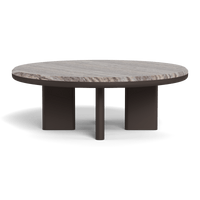 Palm Beach Aluminum Round Coffee Table | Aluminum Bronze, Travertine Grey,