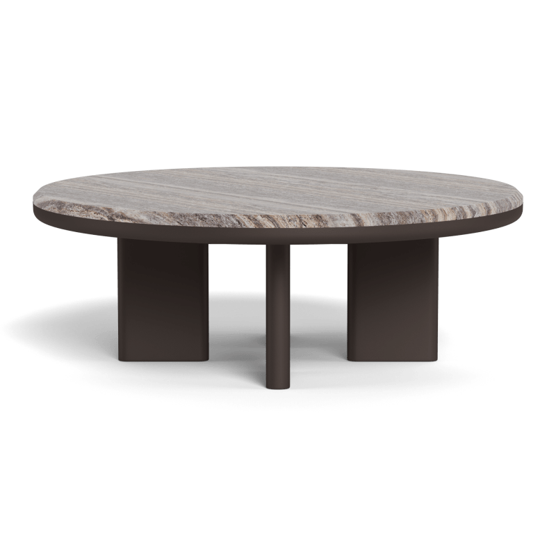 Palm Beach Aluminum Round Coffee Table | Aluminum Bronze, Travertine Grey,