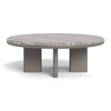 Palm Beach Aluminum Round Coffee Table | Aluminum Taupe, Travertine Dark Grey,