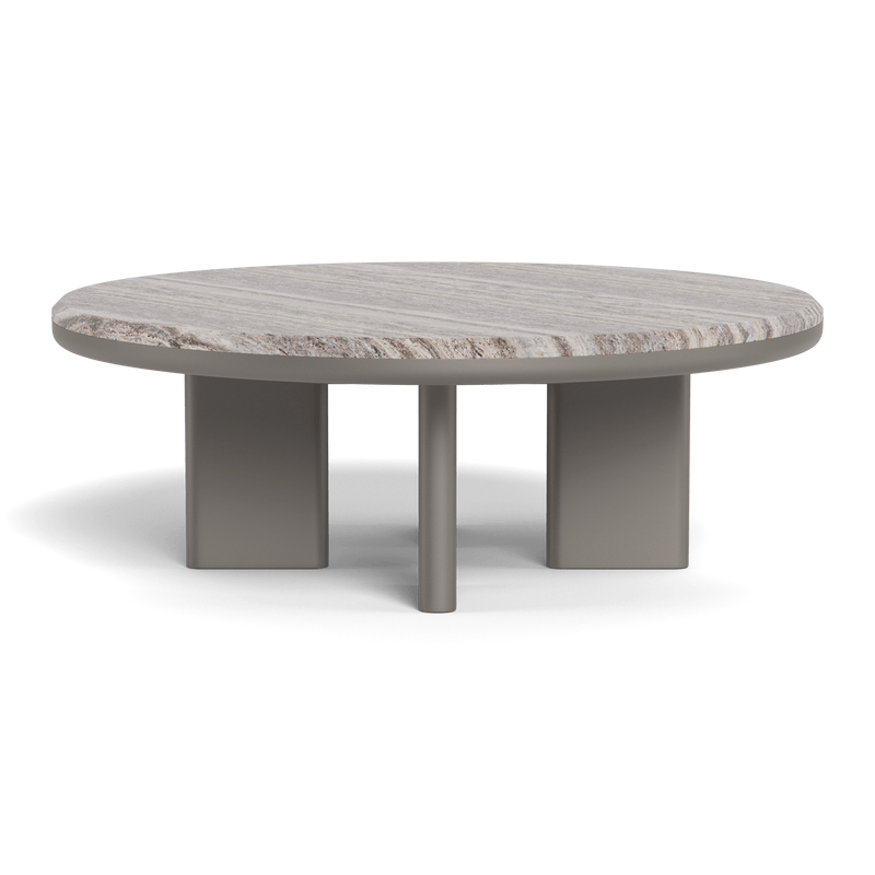 Palm Beach Aluminum Round Coffee Table | Aluminum Taupe, Travertine Dark Grey,