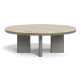 Palm Beach Aluminum Round Coffee Table | Aluminum Taupe, Travertine Natural,