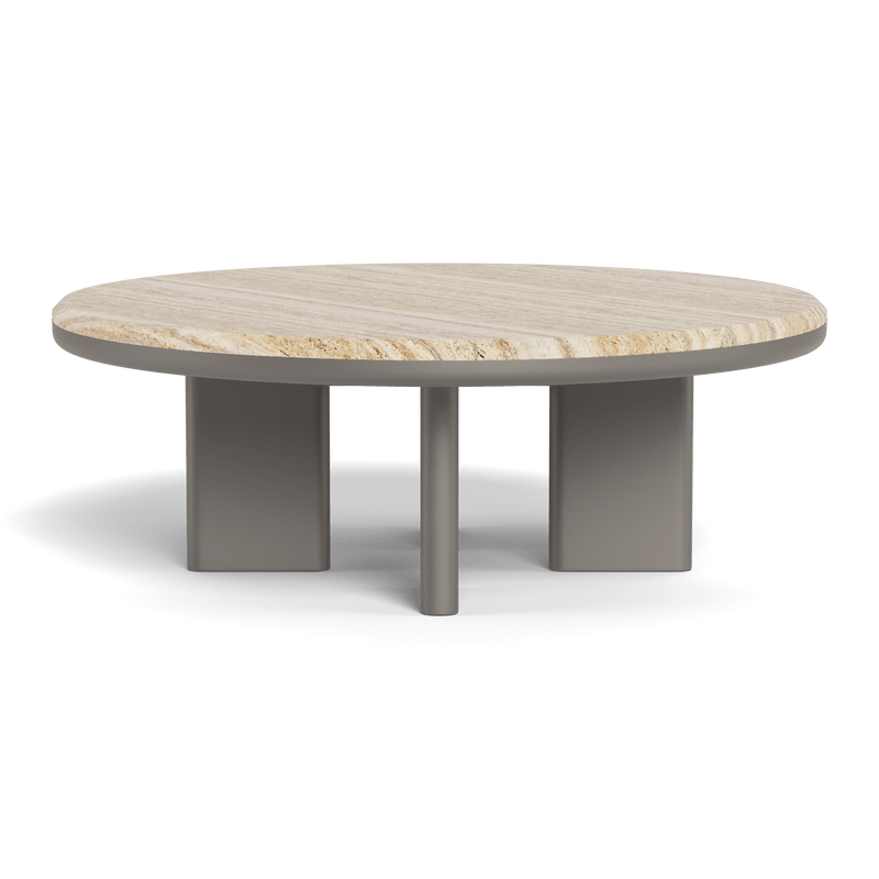 Palm Beach Aluminum Round Coffee Table | Aluminum Taupe, Travertine Natural,