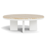 Palm Beach Aluminum Round Coffee Table | Aluminum White, Travertine Natural,