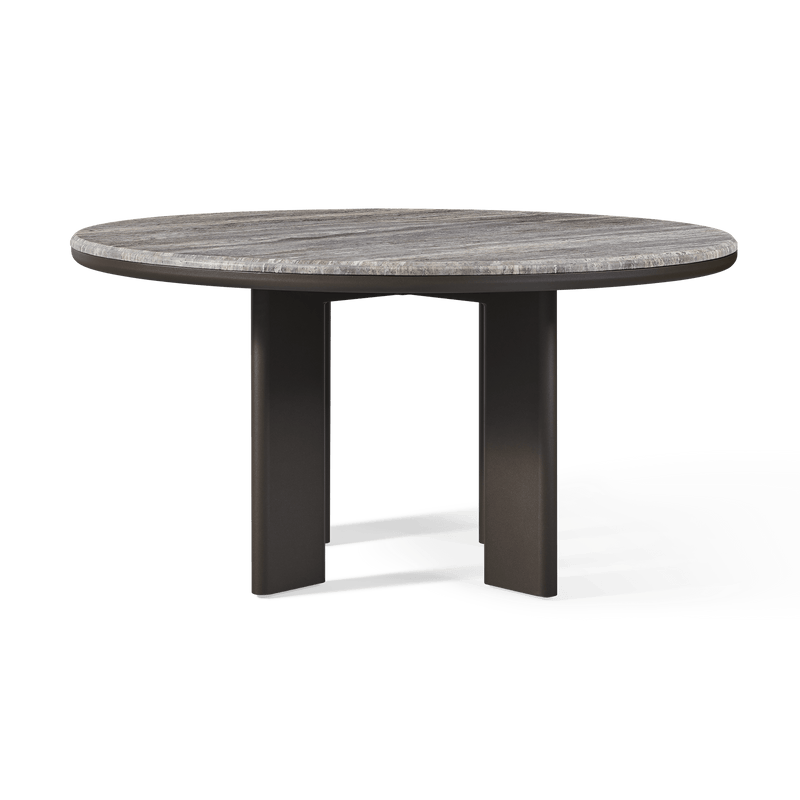 Palm Beach Aluminum Round Dining Table 60" | Aluminum Asteroid, Travertine Dark Grey,